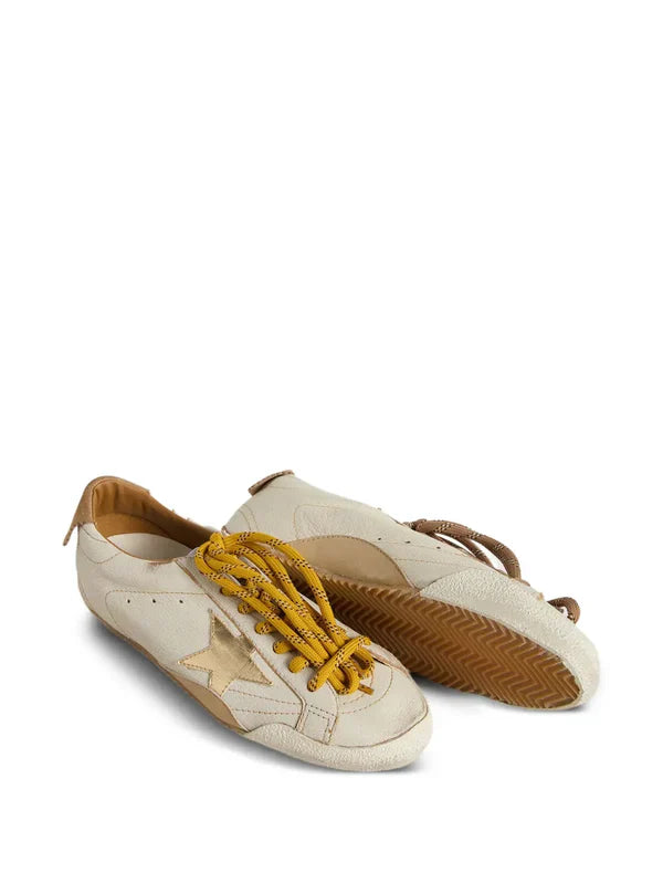 True-Star in white nappa leather with gold foiled leather star and beige suede heel tab