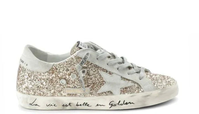 Baskets Super-star Sérigraphie Cuir Glitter Doré, Exclusivité Lulli