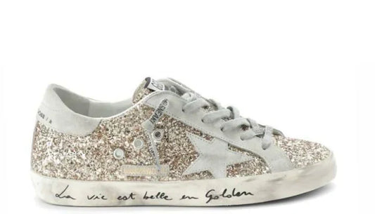 Baskets Super-star Sérigraphie Cuir Glitter Doré, Exclusivité Lulli