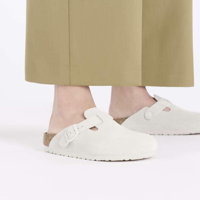 Birkenstock Boston Soft Footbed Suede Leather-White