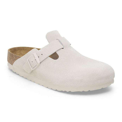 Birkenstock Boston Soft Footbed Suede Leather-White